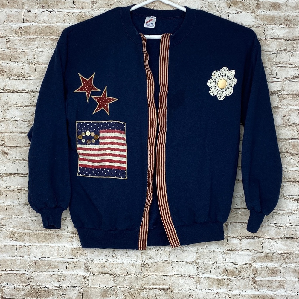 Jerzees American USA Flag Cardigan Sweater XL